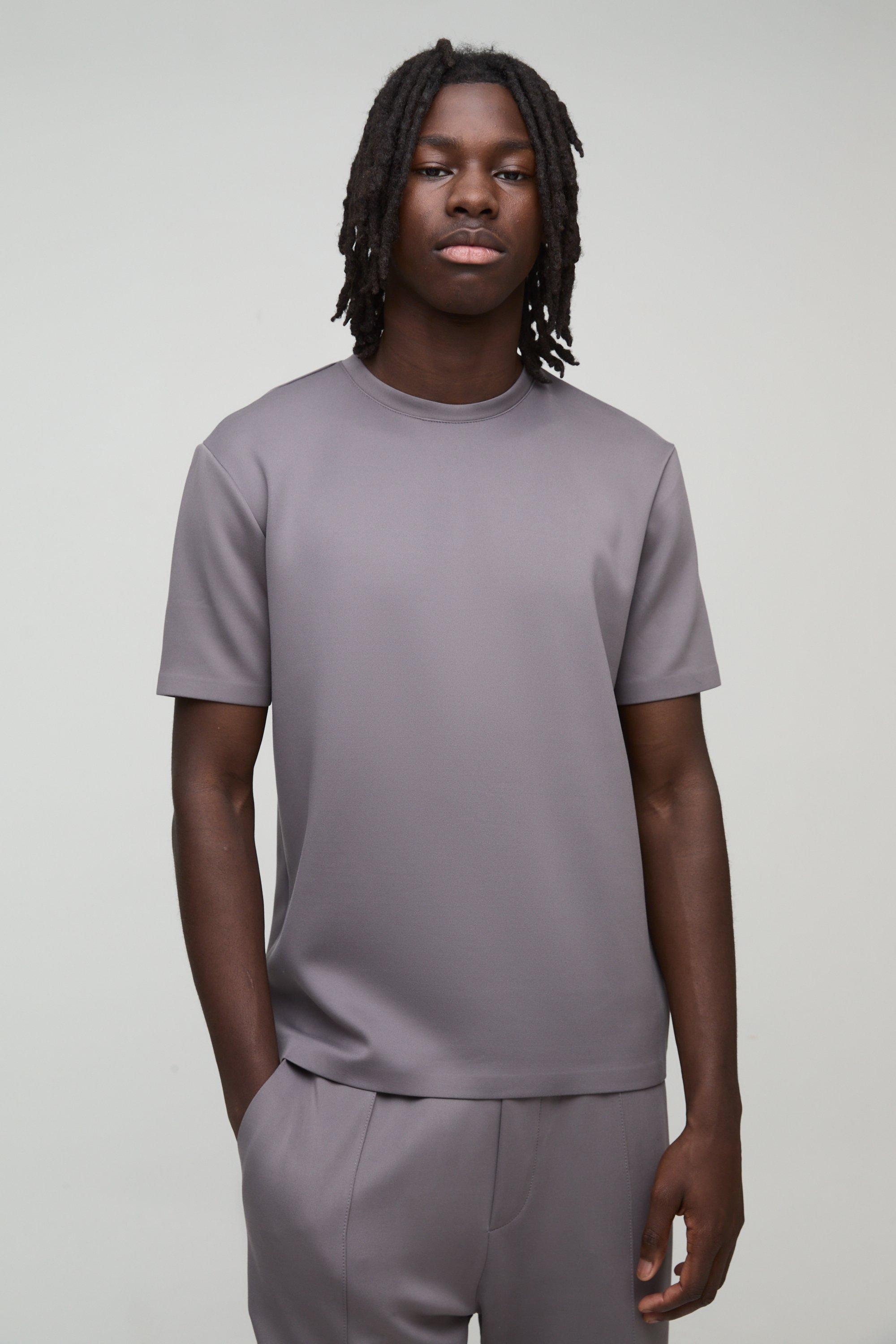 Mens Grey Regular Fit Premium Scuba T-shirt, Grey